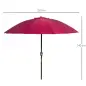 Sombrilla de Jardín Ø250x240 cm con Manivela Parasol con Ángulo Inclinable con 18 Varillas para Exterior Rojo Burdeos