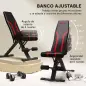 Banco de Musculación Ajustable Plegable con Respaldo y Asiento Regulables Estructura de Acero y Rodillos para Piernas