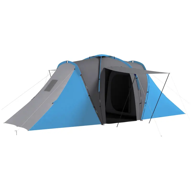 Tienda de Campaña para de 4 Personas con 2 Dormitorios Tienda de Camping Impermeable 2000mm 555x225x190 cm Gris y Azul