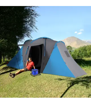 Tienda de Campaña para de 4-6 Personas con 2 Dormitorios Tienda de Camping Impermeable 3000mm 555x225x190 cm Gris y Azul