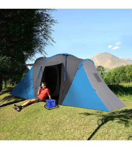 Tienda de Campaña para de 4-6 Personas con 2 Dormitorios Tienda de Camping Impermeable 3000mm 555x225x190 cm Gris y Azul