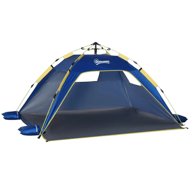 Carpa de Playa Pop-up para 1-2 Personas con 2 Accesos y 2 Ventanas y Bolsa de Transporte 220x173x120 cm Azul Oscuro