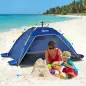 Carpa de Playa Pop-up para 1-2 Personas con 2 Accesos y 2 Ventanas y Bolsa de Transporte 220x173x120 cm Azul Oscuro