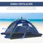 Carpa de Playa Pop-up para 1-2 Personas con 2 Accesos y 2 Ventanas y Bolsa de Transporte 220x173x120 cm Azul Oscuro