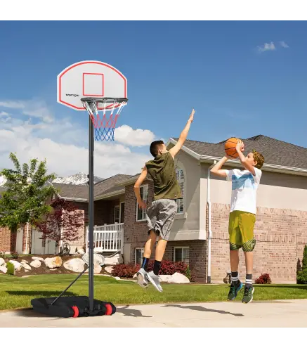 Canasta de Baloncesto con Tablero de Dardos Altura Ajustable Base Rellenable y Ruedas 74x55x210-247 cm Negro