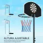 Canasta de Baloncesto con Tablero de Dardos Altura Ajustable Base Rellenable y Ruedas 74x55x210-247 cm Negro