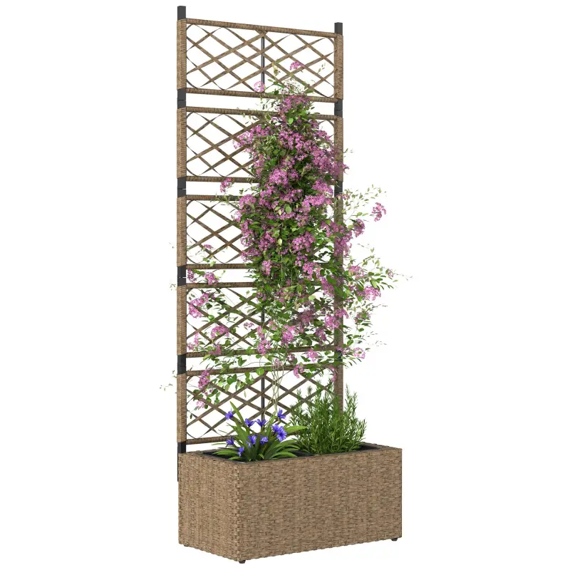Jardinera Exterior Grande de Ratán con Enrejado y 2 Macetas Extraíbles para Plantas Trepadoras 57x30x150 cm Natural