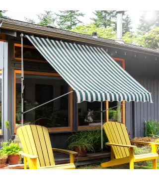 Toldo Manual Retráctil 200x150x170-280 cm para Balcón y Terraza con Altura Ajustable con Manivela Rayas Verde y Blanco