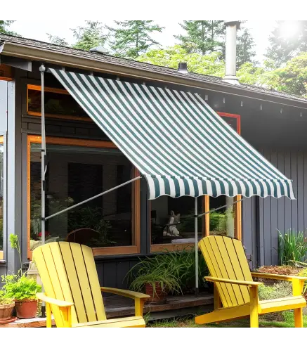 Toldo Manual Retráctil 200x150x170-280 cm para Balcón y Terraza con Altura Ajustable con Manivela Rayas Verde y Blanco