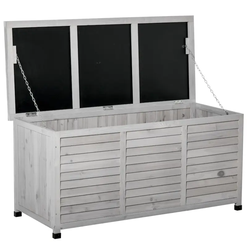Baúl de Madera Exterior Caja de Almacenamiento de Jardín con Tapa Abrible y Diseño Persiana 127x56x60 cm Madera Gris Baúl de Madera Exterior Caja de Almacenamiento de Jardín con Tapa Abrible y Diseño Persiana 127x56x60 cm Madera Gris