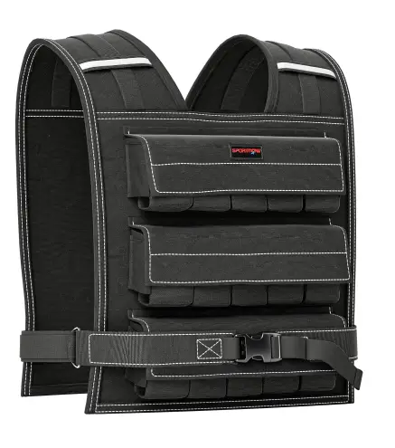 Chaleco de Lastre Ajustable 15 kg con 15 Paquetes de Peso Banda Reflectante para Entrenamiento Fuerza Jogging Negro