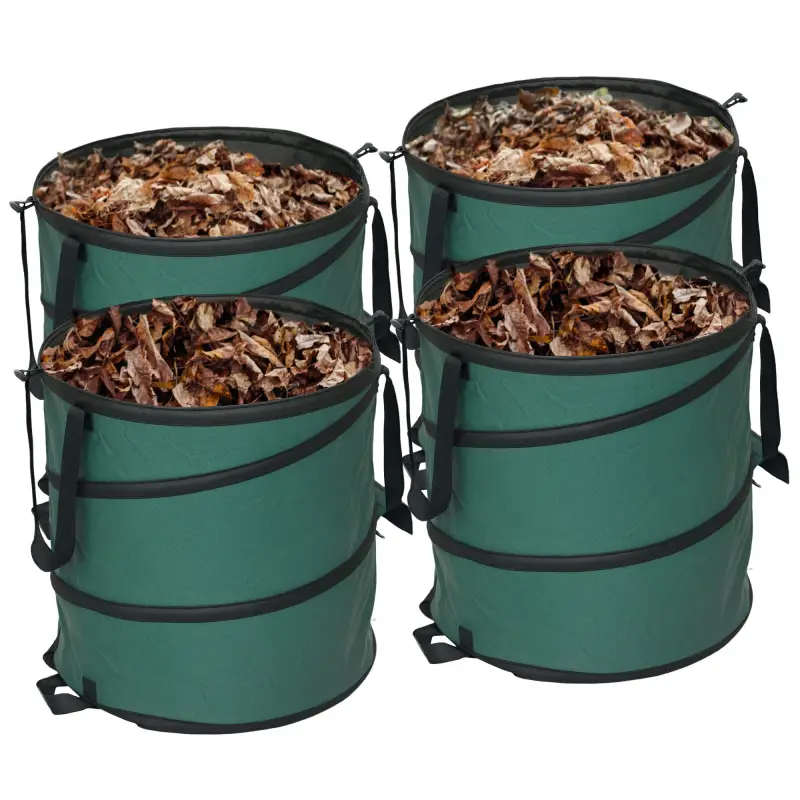 Set de 4 Bolsas de Basura de Jardín 86L con Asas Fijación de Botones y Diseño Pop-Up Plegables y Reutilizables