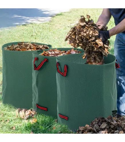 Set de 3 Bolsas de Basura de Jardín 272L con Asas Reforzadas y Aros Flexibles Plegables y Reutilizables