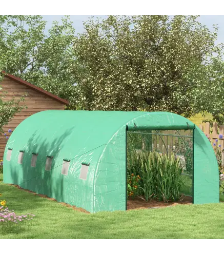 Invernadero de Túnel 6x3x2 m con Sistema de Riego Integrado 12 Ventanas con Malla y 1 Puerta Enrollable Verde