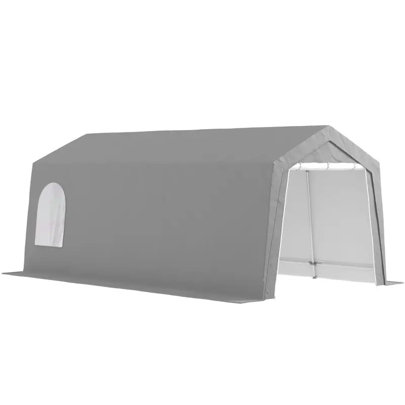 Carpa de Almacenamiento Exterior 3x6 m con Tela PE Resistente al Agua y Rayos UV Puerta Enrollable y Ventanas Gris