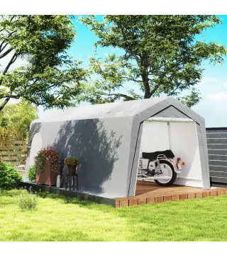 Carpa de Almacenamiento Exterior 3x6 m con Tela PE Resistente al Agua y Rayos UV Puerta Enrollable y Ventanas Gris