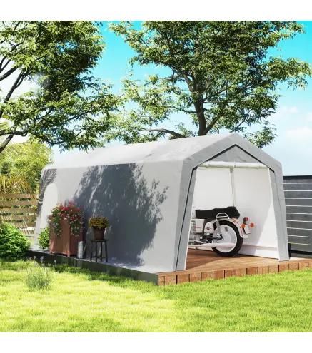 Carpa de Almacenamiento Exterior 3x6 m con Tela PE Resistente al Agua y Rayos UV Puerta Enrollable y Ventanas Gris