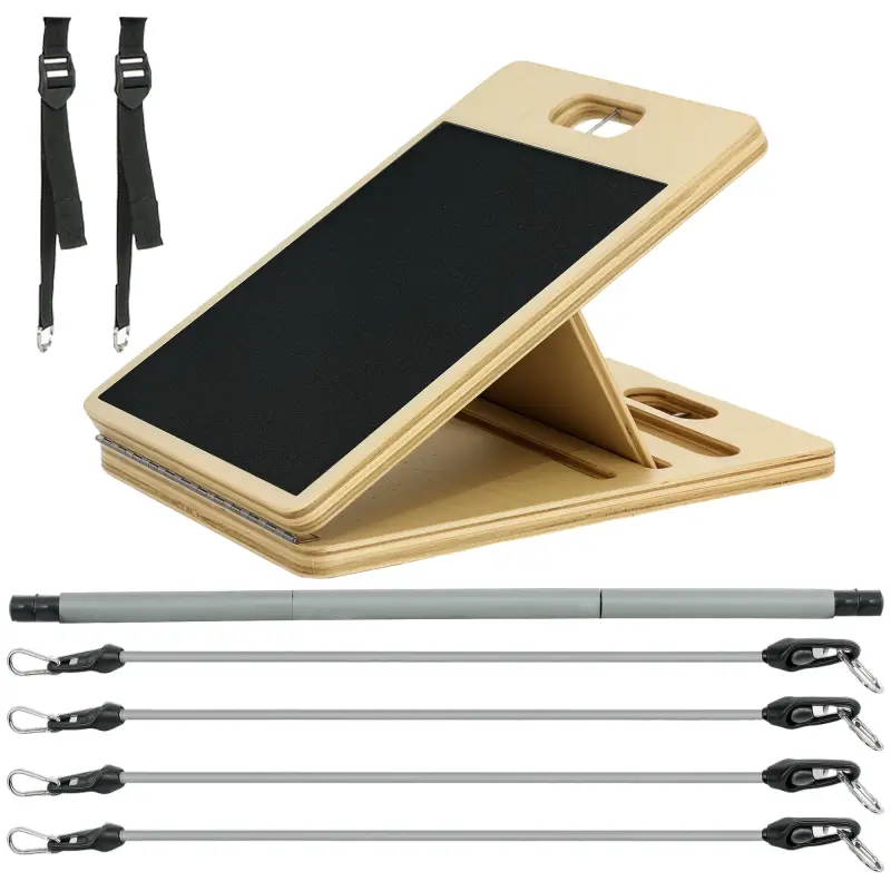 Barra Pilates con Bandas Elásticas Tabla Inclinada Ajustable y Resistencia Personalizable para Estiramientos 90x33x3 cm