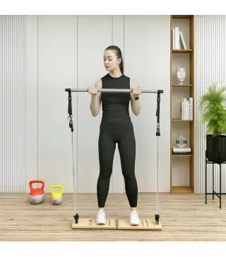 Barra Pilates con Bandas Elásticas Tabla Inclinada Ajustable y Resistencia Personalizable para Estiramientos 90x33x3 cm