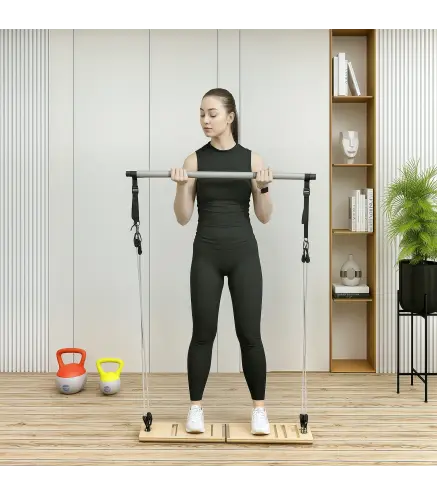 Barra Pilates con Bandas Elásticas Tabla Inclinada Ajustable y Resistencia Personalizable para Estiramientos 90x33x3 cm
