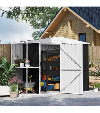 Cobertizo de Jardín con 2 Estantes Puerta con Cerradura y Estructura Resistente en Acero Galvanizado 245x117x161/180 cm
