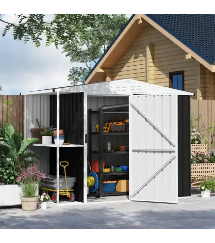 Cobertizo de Jardín con 2 Estantes Puerta con Cerradura y Estructura Resistente en Acero Galvanizado 245x117x161/180 cm