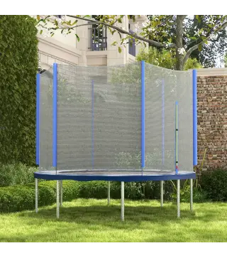 Red de Seguridad para Cama Elástica Ø305 cm para Exterior de 6 Postes con Anti-UV y Puerta con Cremallera Azul y Negro