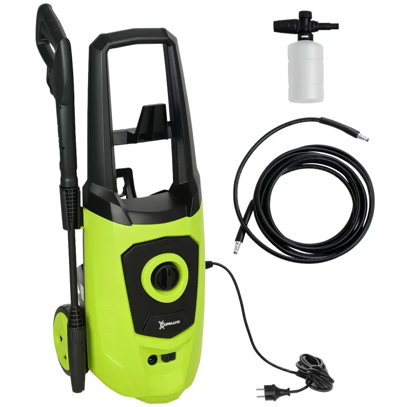 Hidrolimpiadora de Alta Presión 1800W con Accesorios Ángulo Ajustable y Parada Automática 33x31,5x80,5 cm Verde y Negro