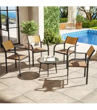 Juego de 4 Sillas de Jardín Exterior Apilables con Tela Transpirable Reposabrazos y Respaldo 58x65x85 cm Marrón