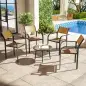 Juego de 4 Sillas de Jardín Exterior Apilables con Tela Transpirable Reposabrazos y Respaldo 58x65x85 cm Marrón Juego de 4 Sillas de Jardín Exterior Apilables con Tela Transpirable Reposabrazos y Respaldo 58x65x85 cm Marrón