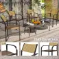 Juego de 4 Sillas de Jardín Exterior Apilables con Tela Transpirable Reposabrazos y Respaldo 58x65x85 cm Marrón Juego de 4 Sillas de Jardín Exterior Apilables con Tela Transpirable Reposabrazos y Respaldo 58x65x85 cm Marrón