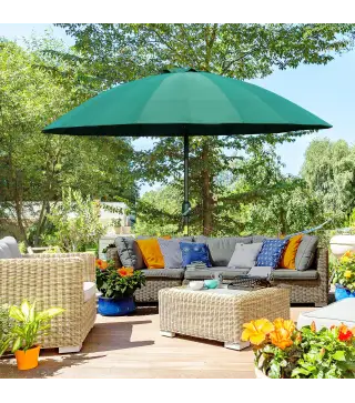 Sombrilla de Jardín Ø250x240 cm con Manivela Parasol con Ángulo Inclinable con 18 Varillas para Exterior Verde
