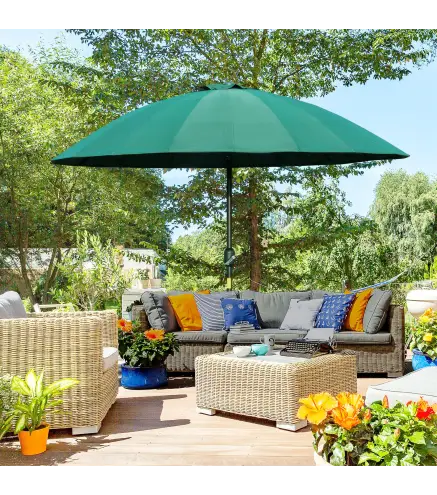 Sombrilla de Jardín Ø250x240 cm con Manivela Parasol con Ángulo Inclinable con 18 Varillas para Exterior Verde