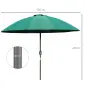Sombrilla de Jardín Ø250x240 cm con Manivela Parasol con Ángulo Inclinable con 18 Varillas para Exterior Verde