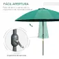 Sombrilla de Jardín Ø250x240 cm con Manivela Parasol con Ángulo Inclinable con 18 Varillas para Exterior Verde