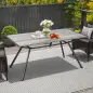 Mesa de Comedor de Exterior con Encimera Imitación Madera para 6 Personas con Estructura de Acero 160x90x73 cm Gris