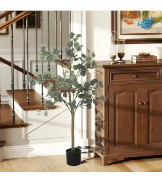 Planta Artificial Decorativa de 120 cm Eucaliptus Sintético con 230 Hojas en Maceta para Interior Verde