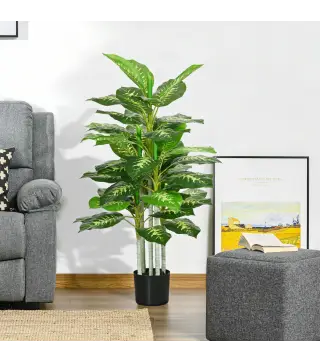 Aglaonema Artificial Planta Sintética de 120 cm con 53 Hojas Decoración para Hogar Oficina Verde
