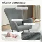Mecedora de Borreguito con Respaldo Acolchado Almohada y Base de Madera de Caucho Carga 120 kg Gris