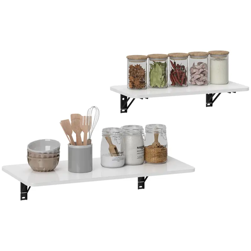 Juego de 2 Mesas Plegables de Pared, Escritorios Flotantes para Cocina Comedor, 80x40x16,5cm 60x30x11,5cm Blanco Brillo Juego de 2 Mesas Plegables de Pared, Escritorios Flotantes para Cocina Comedor, 80x40x16,5cm 60x30x11,5cm Blanco Brillo