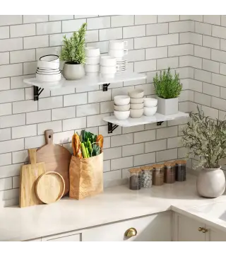 Juego de 2 Mesas Plegables de Pared, Escritorios Flotantes para Cocina Comedor, 80x40x16,5cm 60x30x11,5cm Blanco Brillo