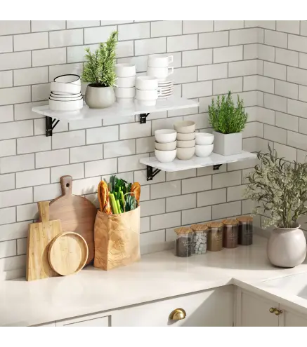 Juego de 2 Mesas Plegables de Pared, Escritorios Flotantes para Cocina Comedor, 80x40x16,5cm 60x30x11,5cm Blanco Brillo