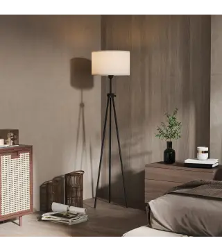 Lámpara de Pie con Trípode Metálico y Pantalla de Tela Diseño Elegante y Clásico Ø37x152 cm para Hogar u Oficina