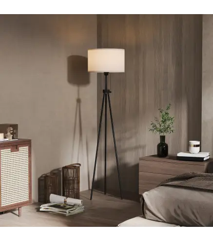 Lámpara de Pie con Trípode Metálico y Pantalla de Tela Diseño Elegante y Clásico Ø37x152 cm para Hogar u Oficina