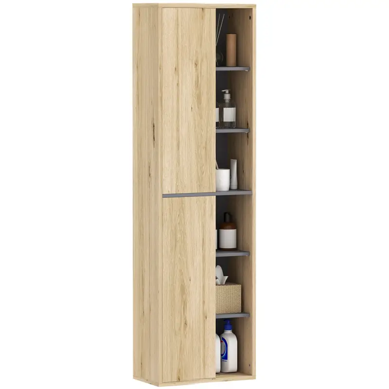 Columna de Baño de Pared Armario de Baño con Compartimentos Abiertos y 2 Puertas 40x24x141,5 cm Natural