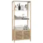Estantería de Baño de Bambú con 3 Estantes Abiertos Puertas de Lamas 63x30x138 cm Natural y Blanco