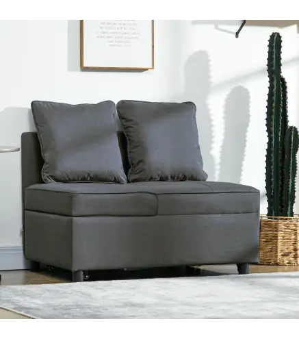 Sofá Cama de 1 Plaza con Respaldo Ajustable Sillón Cama Individual con Almohadas para Dormitorio Apartamento Gris