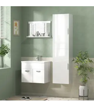 Columna de Baño de Pared con Estantes Ajustables y 2 Puertas Mueble de Baño Moderno 40x30x160 cm Blanco