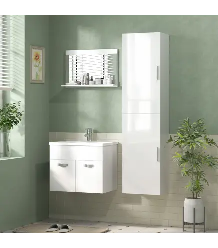 Columna de Baño de Pared con Estantes Ajustables y 2 Puertas Mueble de Baño Moderno 40x30x160 cm Blanco