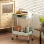 Carrito Auxiliar con Ruedas de 2 Niveles con Cajón Encimera y Cesta de Rejilla para Dormitorio Baño Cocina Verde Claro